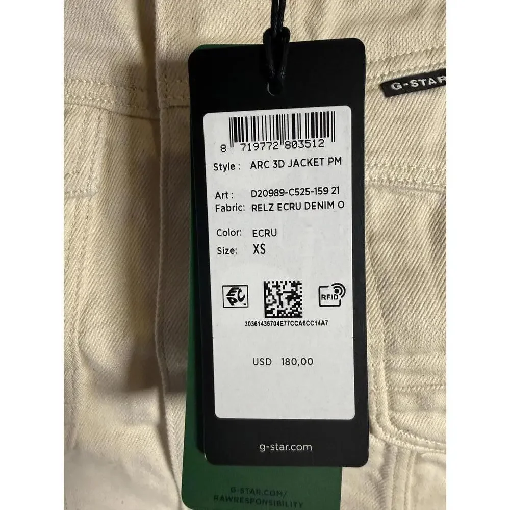 NWT G-Star RAW Arc 3D Denim Jacket Women’s Ecru Raw Denim Size XS - Picture 9 of 11